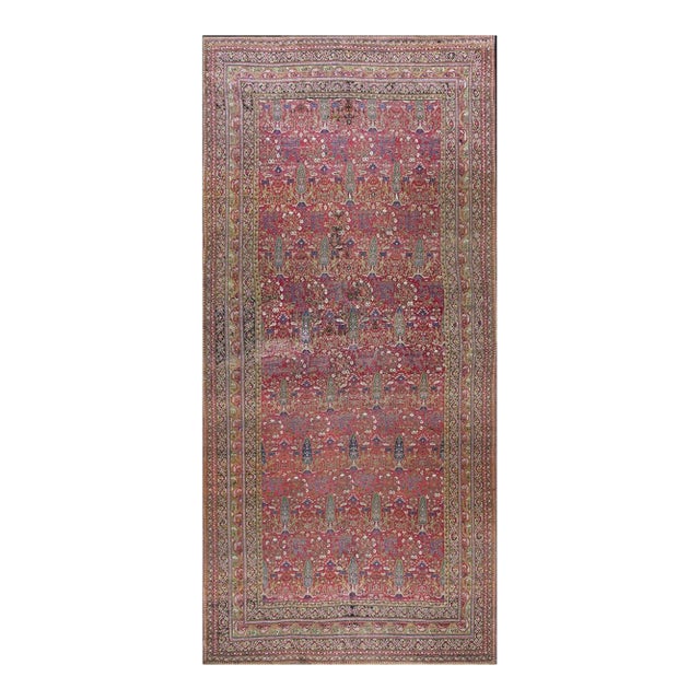 1850s Red Antique Large Cypress Tree Tribal Afshar Knotted Wool Gallery Rug For Sale