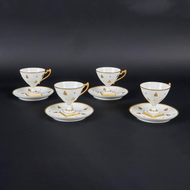 Empire Gilded Porcelain Cups and Plates from Camille Le Tallec, 1940s, Set of 8 For Sale - Image 9 of 9