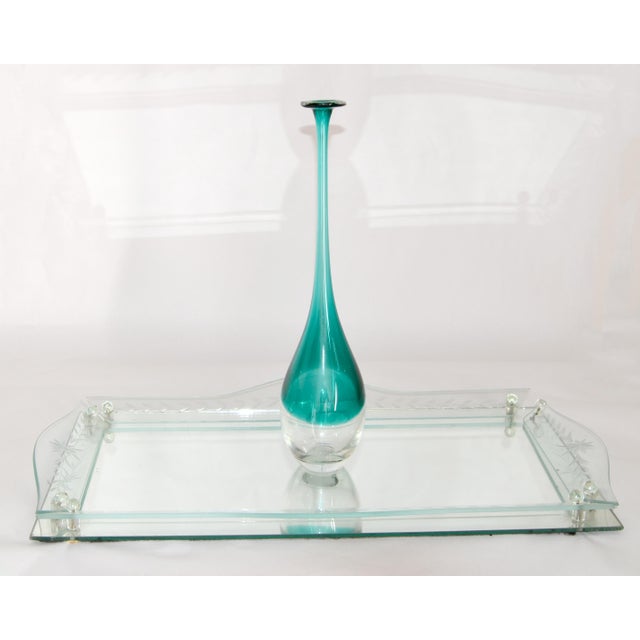 Glass 1930 Art Deco Venetian Etched Mirror Tray Serving Platter Glass Ball Decor Italy For Sale - Image 7 of 17