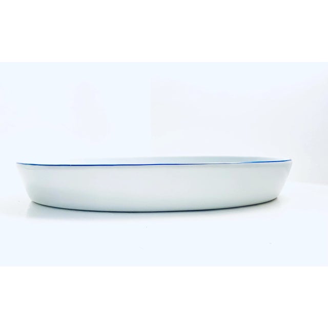 Mid 20th Century Vintage Blue Gingham by Howard Kaplan Philippe Deshoulieres Edition Lourioux Oval Porcelaine Baking/Serving Dish For Sale - Image 5 of 8