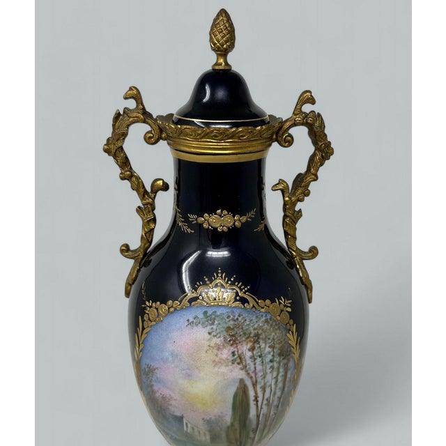 Antique French Sèvres Porcelain Ormolu Gilt Bronze Dore Urn Vase Centerpiece For Sale - Image 4 of 11