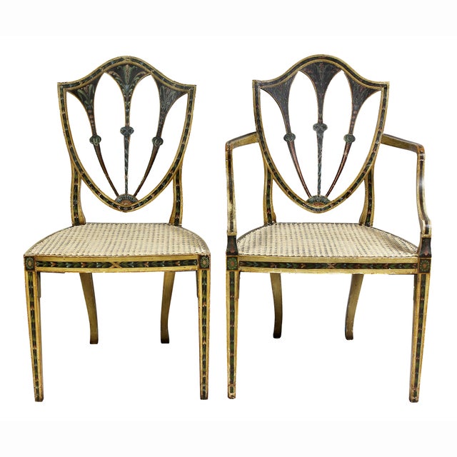 Late 18th Century Twelve George III Painted Shield Back Dining Chairs - Set of 12 For Sale - Image 4 of 13