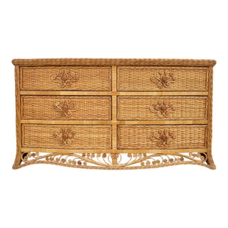 Victorian Style Six Drawer Rattan Dresser From 70's For Sale