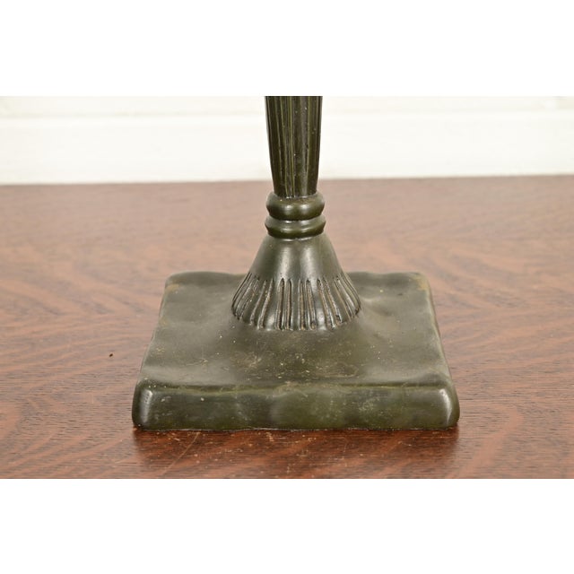 Bronze Arts & Crafts Table Lamp With American Flag Stained Glass Shade For Sale - Image 8 of 13