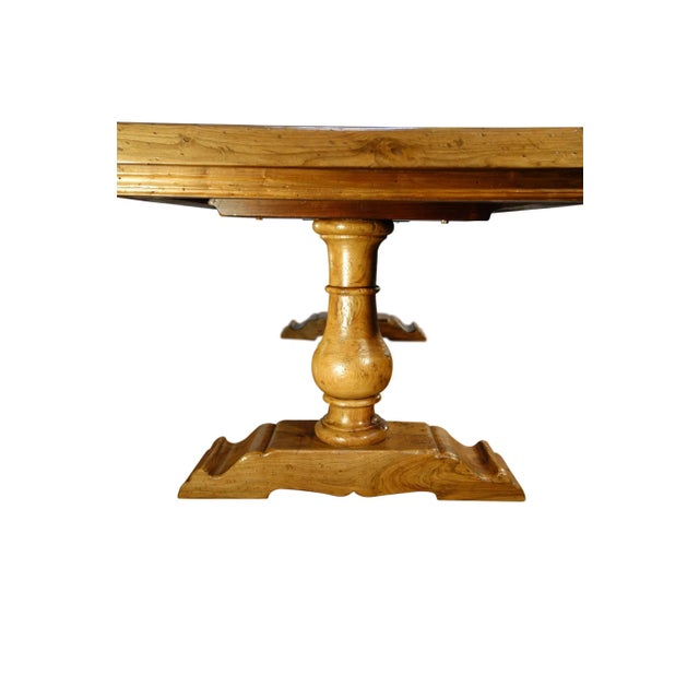Wood Contemporary 18th Century Style Italian Bocci Solid Natural Walnut Trestle Table For Sale - Image 7 of 12