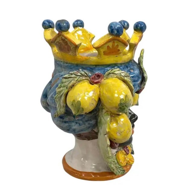 Vintage Italian Caltagirone Moor's Head Planter For Sale - Image 4 of 11