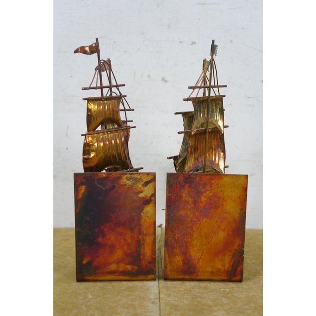 Mid 20th Century Mid Century Brass Nautical Maritime Sailboat Clipper Ship Library Bookends For Sale - Image 5 of 13