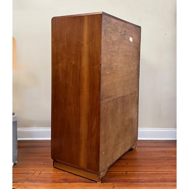 Wood 1940s Antique Deco Style Curved Wavefront Tall Dresser Chest of Drawers For Sale - Image 7 of 15