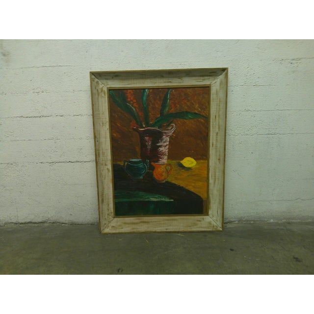 Wood Vintage Mid-Century Still Life With Snake Plant and Lemon For Sale - Image 7 of 8