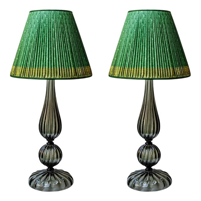 Tall Smoke Grey Murano Glass Table Lamps, Set of 2 For Sale