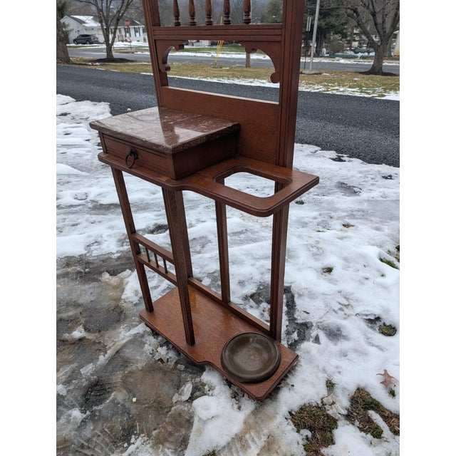 19th Century Victorian Hoffmeir Furniture Hall Tree With Marble Top & Umbrella Stand For Sale - Image 11 of 18
