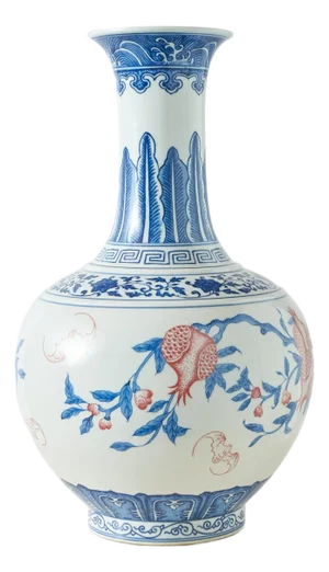 Pear-Shaped Iron Red Blue & White Porcelain Vase