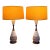 Pair of Mid-Century Modern Ceramic & Wood Table Lamps With Original Vintage Shades, C. 1960s For Sale