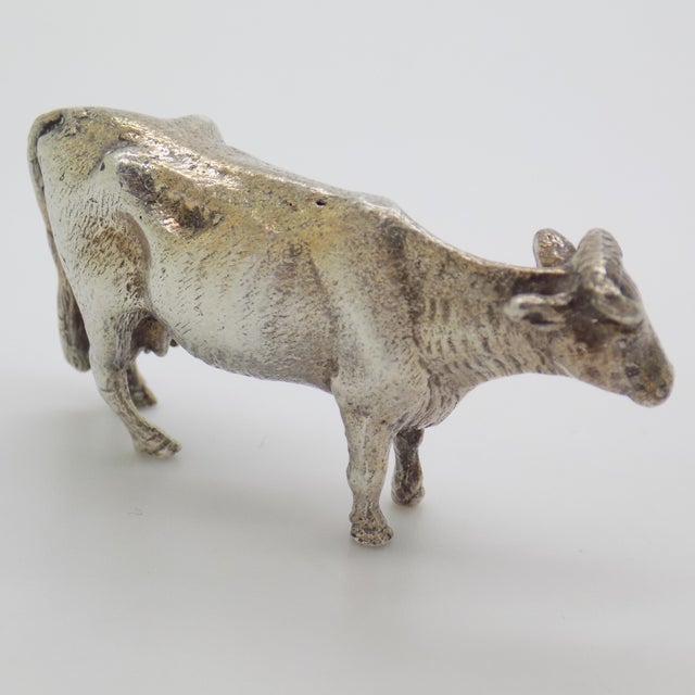 Vintage Italian Handmade Genuine Silver Large Cow Figurine Sculpture For Sale - Image 4 of 10