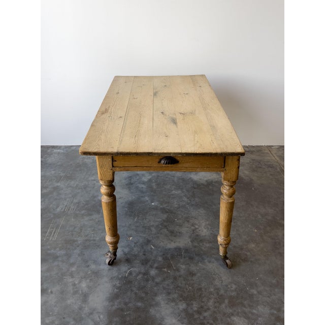 Mid 19th Century Antique Pine Farmhouse Table on Casters For Sale - Image 5 of 12
