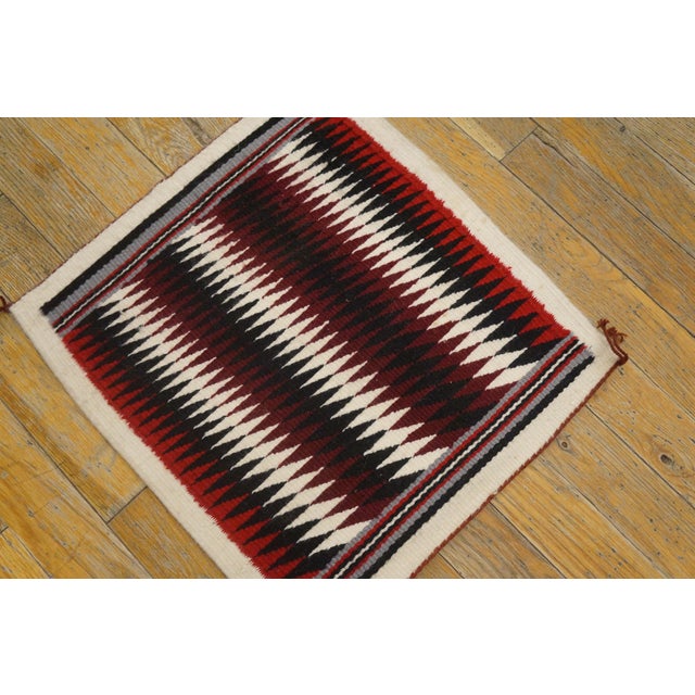 Mid 20th Century American Navajo Rug ( 1'3" x 1'4" - 38 x 41 ) Antique Allover Geometric Wool Flat Weave Multicolor Jewel...