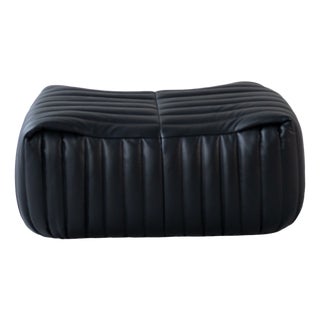 Black Leather Ottoman attributed to Annie Hieronimus from Ligne Roset, 1973 For Sale