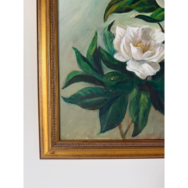 1970s Vintage Floral Still Life - White Blossoms Oil on Canvas Painting – Framed For Sale In Miami - Image 6 of 12