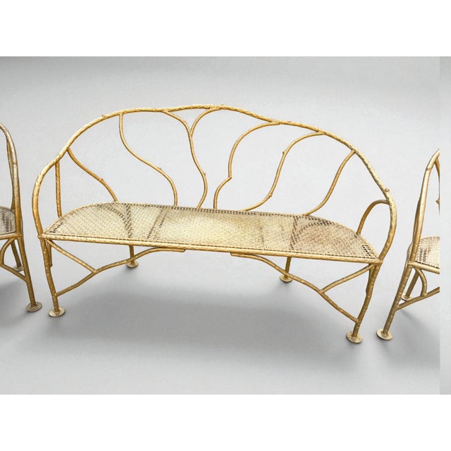 Vintage Solid Iron Signed "Winterthur" Faux Bois Settee Sofa & Chairs Set For Sale In Columbus - Image 6 of 9