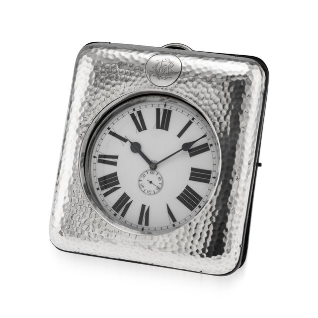 Antique English Silver Mounted Desk Clock, 1904 For Sale - Image 15 of 15