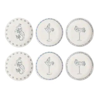 The Salty Mermaid Bar / Appetizer Plates- 3 Assorted Designs, Set of 6 For Sale