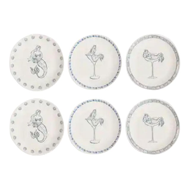 The Salty Mermaid Bar / Appetizer Plates- 3 Assorted Designs, Set of 6 For Sale