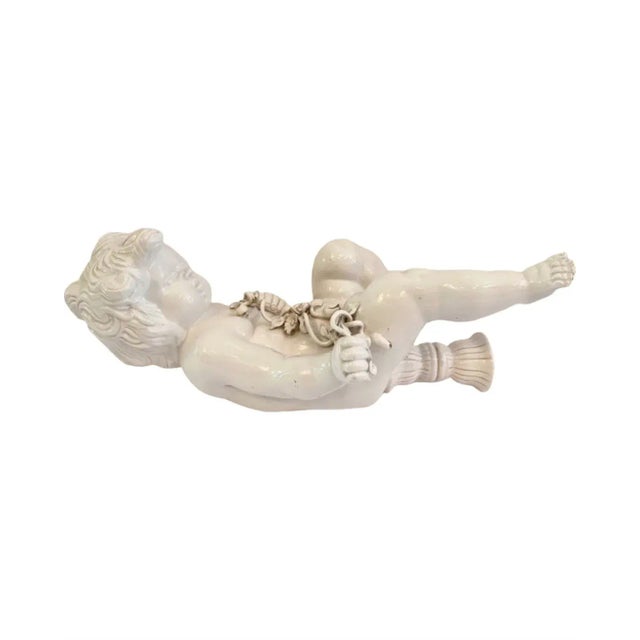 Mid 20th Century Vintage Italian Cherub Putti Tole Chandelier Floral 6 Light Ceiling Fixture For Sale - Image 5 of 12