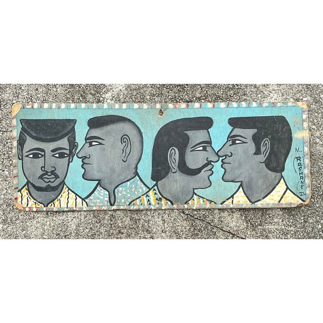 Vintage 70s Hand Painted Barber Hairstyle Sign For Sale - Image 9 of 12