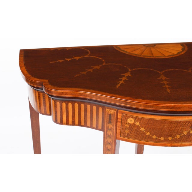 19th Century Mahogany and Satinwood Inlaid Serpentine Card Console Table For Sale - Image 11 of 18