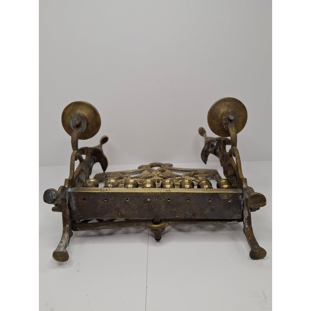Antique 19th C. Polish Brass Bench Menorah Hanukkah Lamp Lions Birds Openwork For Sale - Image 18 of 18