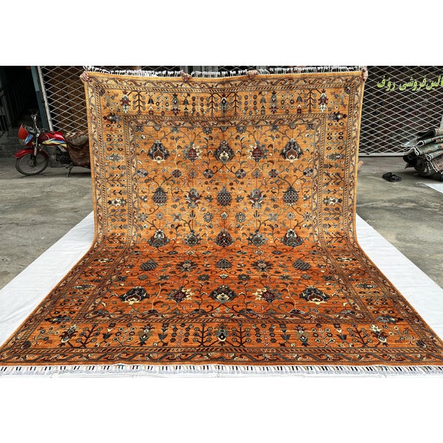 Rust Afghan Sultani Hand-Knotted Wool Rug - 9'8" X 8'1" For Sale - Image 4 of 14