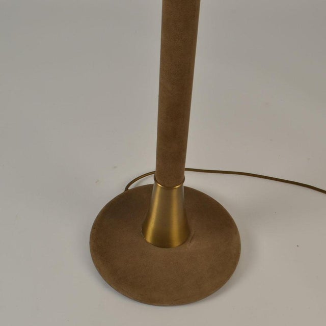 Leather and Brass Floor Lamp with Parchment Shade, 1960s For Sale - Image 12 of 13