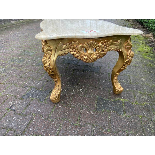 1940s Italian Baroque Rococo Gold Beech Marble Coffee Table 1pc For Sale - Image 10 of 11