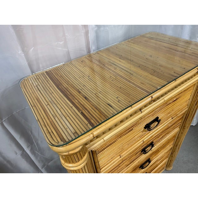 Neoclassical Late 20th Century Pencil Reed Rattan Tall Chest For Sale - Image 3 of 9