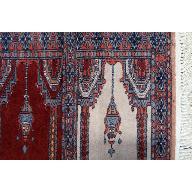 Textile 1960s, Handmade Vintage Pakistani Lahore Prayer Rug 1.9' X 1.9' For Sale - Image 7 of 10