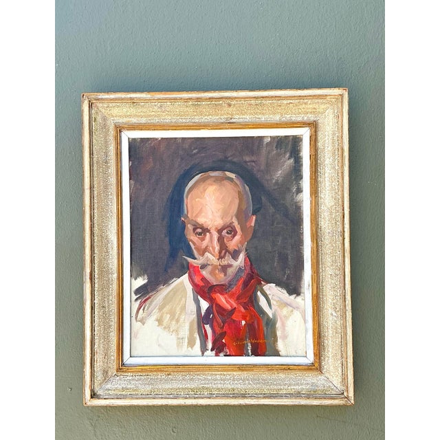 Captured in expressive, confident brushwork and intense psychological depth, this antique late 19th-century oil portrait...