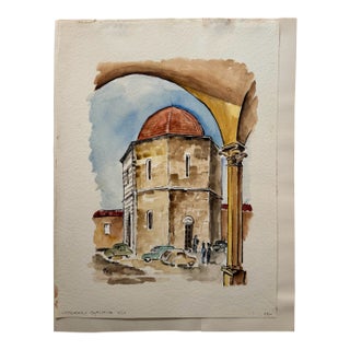 Henry Emil Salloch Original Watercolor on Paper Volterra, Battistero. 1970. For Sale