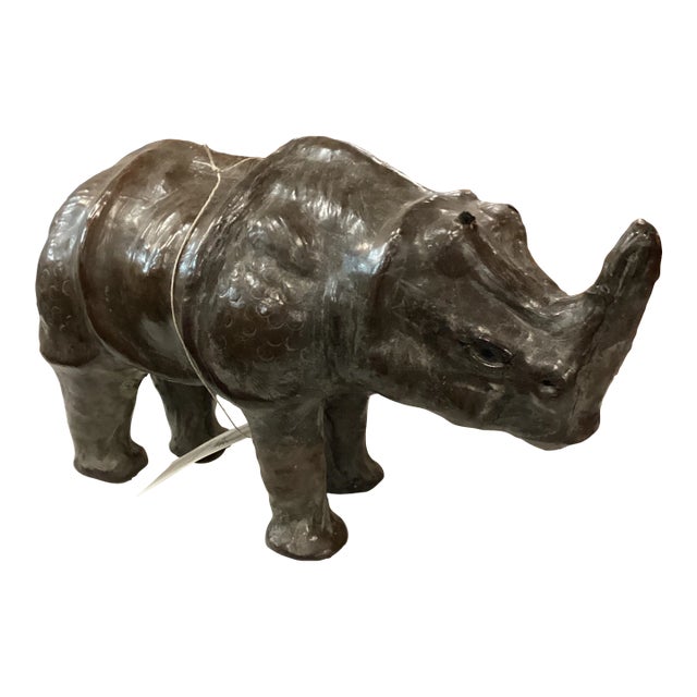 Mid 20th Century Leather Rhinoceros Sculpture From India For Sale