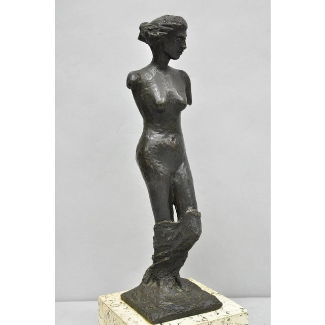 Vintage Mid Century Modern Bronze Nude Woman Sculpture Figure Signed "A Risi" For Sale - Image 4 of 18