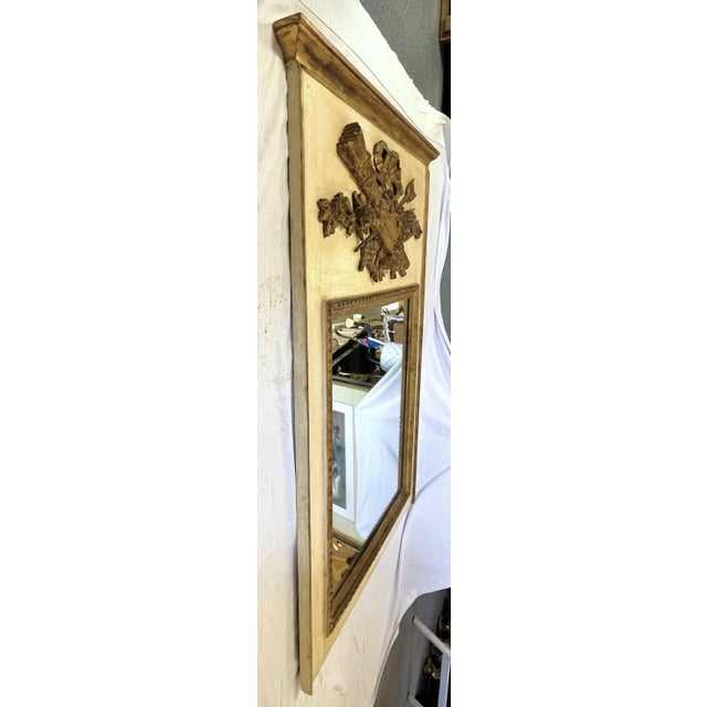Early 1900's Gilt Wood Trumeau Mirror With Floral Basket Relief Made in Italy For Sale - Image 4 of 13
