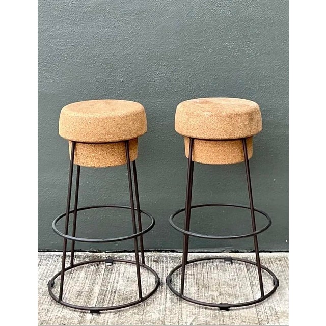 Vintage Cork and Metal Bar Stools - A Pair For Sale - Image 12 of 12