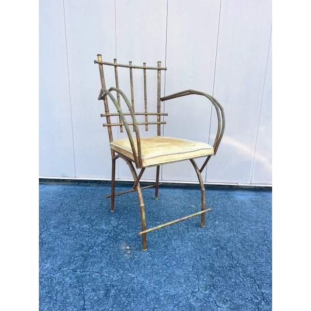1950s Gilt Hollywood Regency Faux Bamboo Metal Arm / Vanity Chair For Sale - Image 9 of 9