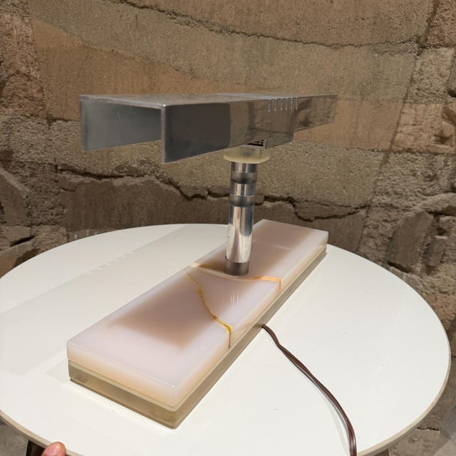 1960s Mid-Century Modern Modern Desk Lamp Polished Aluminum Shade Luxurious Stone For Sale In San Diego - Image 6 of 16