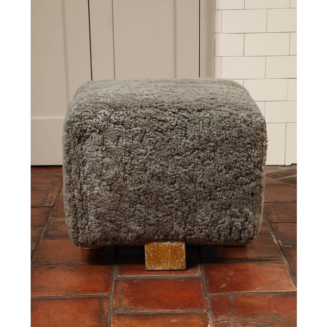 Vintage Grey Shearling Footstool For Sale - Image 4 of 8