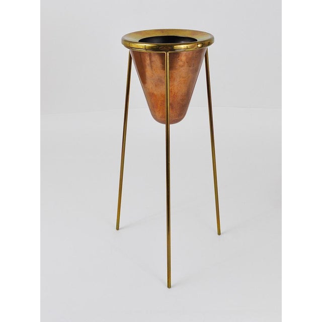 Copper Copper & Brass Tripod Floor Ashtray attributed to Carl Auböck, Austria, 1950s For Sale - Image 8 of 18