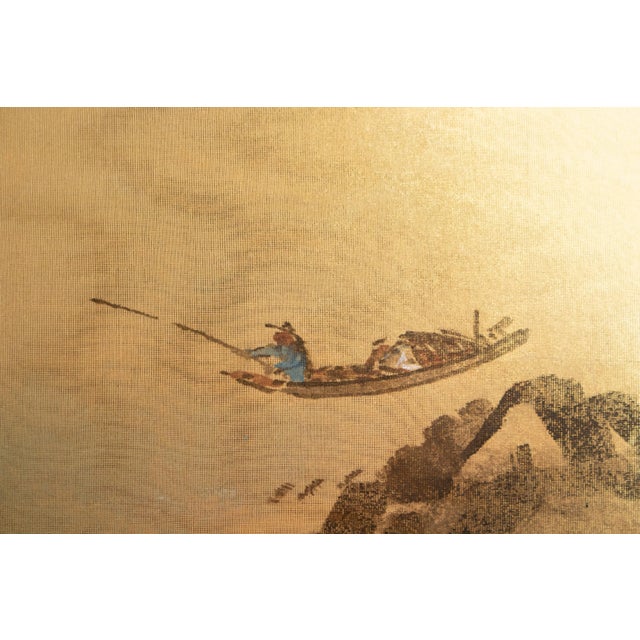 Goldenrod 1970s Shōwa Era Japanese Byobu Screen, "Autumn Landscape With River" For Sale - Image 8 of 18