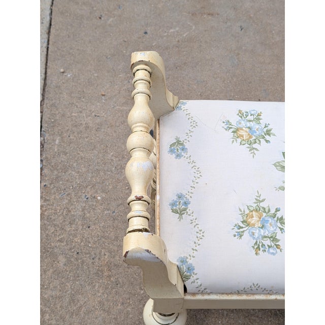 Wood Vintage Chic Turned-Leg Cream Boho Bench For Sale - Image 7 of 13