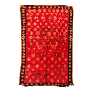 Vintage Moroccan Boujad Rug – Handmade Berber Wool Rug – Red Tribal Geometric Carpet – One of a Kind Piece For Sale