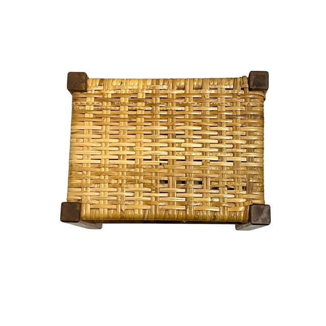 Charming small size antique English woven Reed and pine stool. Perfect for adding some texture to a space. Sourced in...