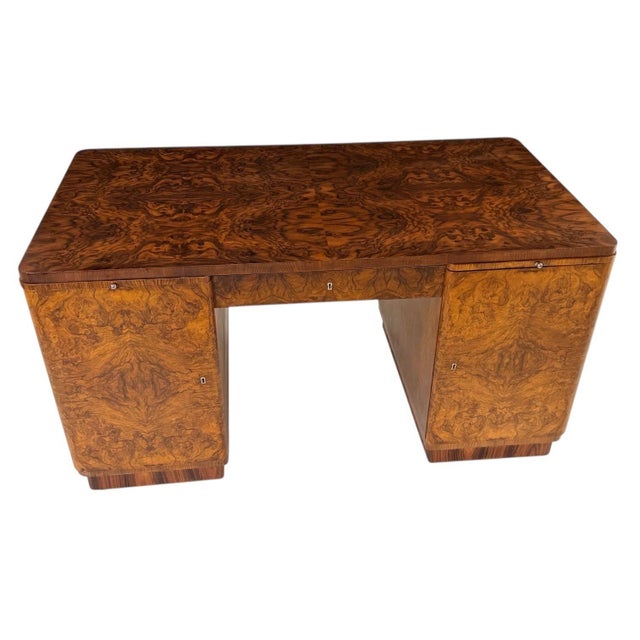 Art Deco Art Deco Walnut Rosewood Burl Wood Desk, 1930 For Sale - Image 3 of 11